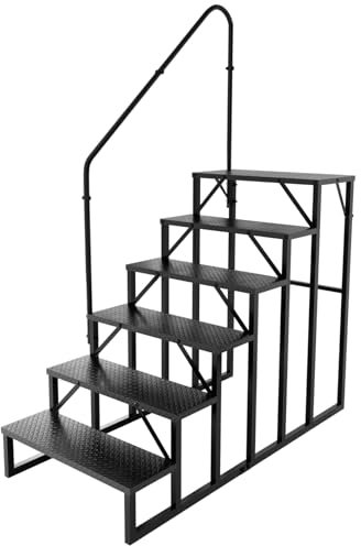 Marchepied Caravane, marchepied 6 marches avec 1 Rampe, marchepied Camping-Car, extérieur Spa escabeau pour Caravane, Camping-Car, Jacuzzi, véranda, Piscine Hors Sol