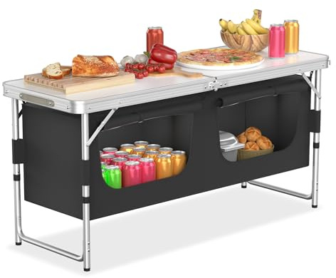 YRHome Campingküche Outdoor Camping Küche Campingschrank Reiseküche mit Aluminiumgestell Tragetasche Küchenbox Faltschrank Zeltschrank Stoffschrank faltbar Windschutz 2 Fächer