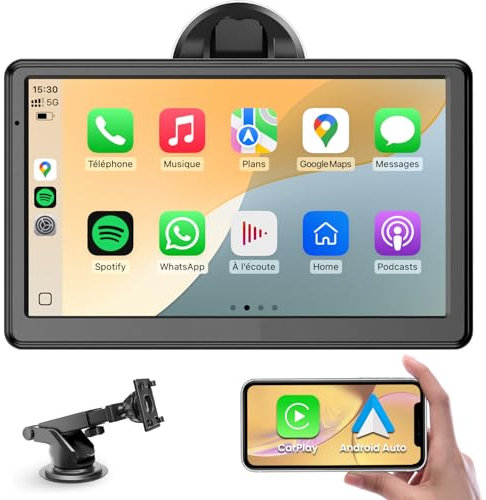 TOUTBIEN CarPlay Voiture, Portable CarPlay & Android Auto sans Fil, Stéréo de Voiture 7 Pouces Écran Tactile avec Navigation en Temps Réel, Assistant Vocal, FM, Mirror Link, Appels avec Mains Libres