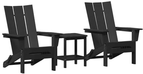 vidaXL 3 Piece Garden Lounge Set Black HDPE, Black Folding Adirondack Chair 74.5x80.5x90cm HDPE, Adirondack Side Table Black 38x38x45cm HDPE