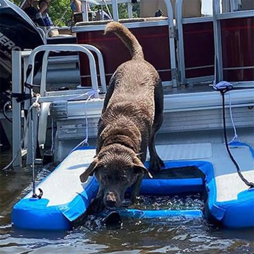 rampa de agua para perros Plataforma de muelle inflable con rampa, escalera para pontón para perros, fácil de subir y bajar del agua, rampa para piscina para perros con capacidad de 104 kg(Blue)