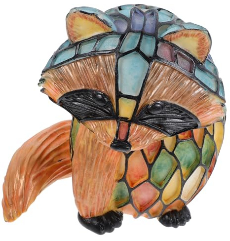 Waschbär Tischlampe aus Buntglas mit Led, Dekorative Nachtlampe | Kunstharz Figur, Flexible Winkeleinstellung, Leichtes Design, Geschenkidee zu Einzug und Neujahr