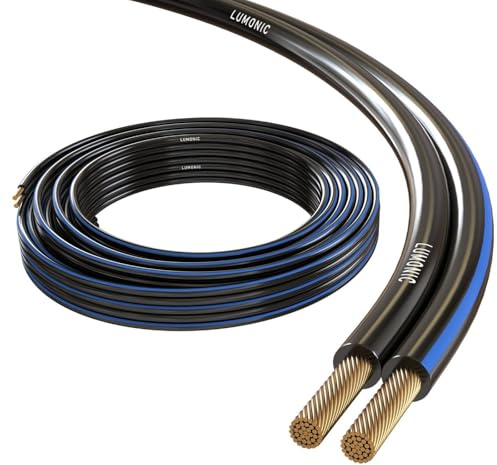 Lumonic Speaker Cable | 5 m Black | 2 x 1.5 mm² CCA | Blue Marking HiFi Speaker Cable | Audio Twin Cable