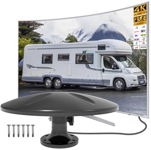 Antenne Camping Car, Antenne TNT pour Camping Car, amplificateur amélioré VHF-VHF-Dab HDTV pour extérieur/loft/Camping-Car/Caravane,pour Utilisation en extérieur, réception Longue Distance
