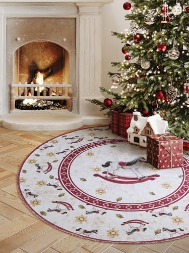 Villeroy & Boch Toy's Delight Limited Edition Rocking Horse - Baumrock Weihnachten, Christbaum Teppich Rund, Weihnachtsbaumdecke, Christbaum Decke, Tannenbaum & Weihnachtsbaum - Creme Rot, Ø 160 cm