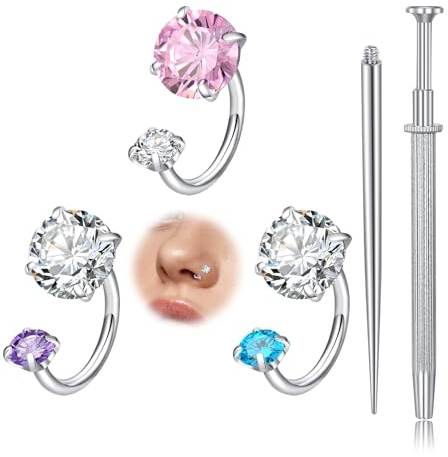 AVYRING Hufeisen Nasenring Silber, 16G Edelstahl Nasenpiercing Schmuck für Frauen, Runde CZ Ohrring für Tragus, Helix und Daith, 8mm