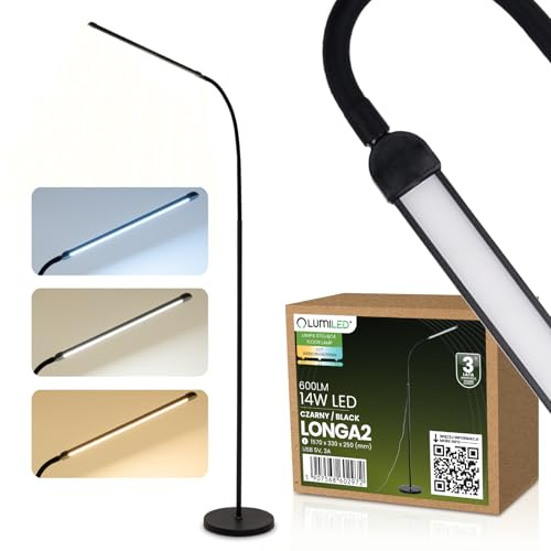 Lumiled LED Stehlampe Schwarz 14W CCT 3000K/4500K/6000K dimmbar höhenverstellbar moderne Leselampe Bodenlampe mit USB Kabel und Adapter für Wohnzimmer Schlafzimmer Büro Leseleuchte