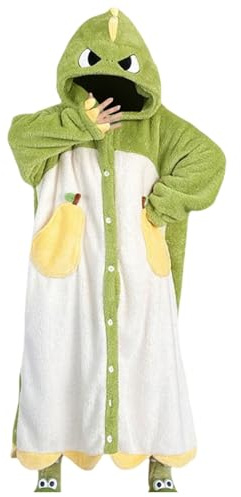 Generisch Kuscheliger Onesie für Damen in Übergröße - Winter Jumpsuit Warm, Einteiler Schlafoverall zum Zuknöpfen, Lange Ärmel, Mit Kapuze, Tragbare Fleece Decke, Abnehmbar