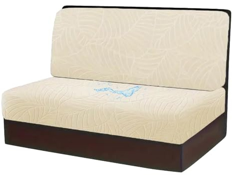 JHOMHF RV-Dinette-Kissenbezüge 2er-Set/4er-Set Jacquard-Stretch wasserdichte Schonbezüge for Wohnmobil Auto Wohnwagen Ersatz-Sitzbezüge for Zweisitzer-Sitzbänke(Beige,2pcs)