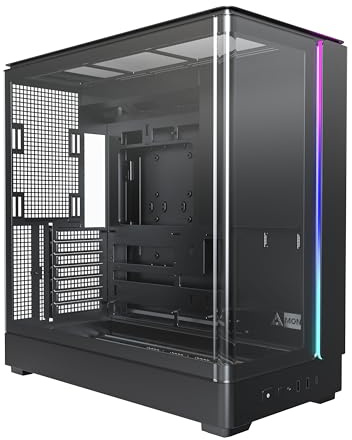 MONTECH King 45 ATX PC Case, Curved Panoramic Glass, Chimney Airflow Cooling, Dual-Chamber Design, 360mm Radiator Support, Compact Build for Next-Gen GPU & High-Performance Systems, Black