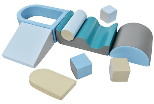 muenfly Schaumstoff Bausteine Kinder, 9-TLG Kletter-Set mit Rutsche Indoor und Bällebad, Motorikspielzeug für Babys und Kinder, bunt