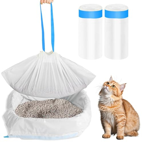 40 Stück Katzenklo Beutel, 65 ×30cm Katzenstreu Müllbeutel mit Zugband | Katzentoilettenbeutel, Katzenstreutasche, Reißfeste & Auslaufsichere Katzentoilettenbeutel für Katzenklo und Haustierabfälle