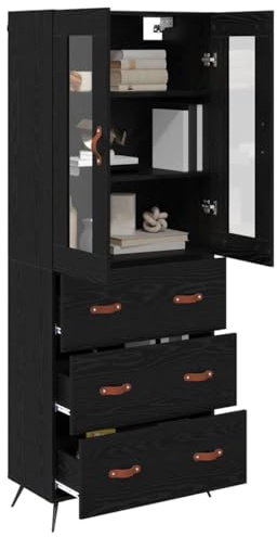 vidaXL Highboard Schrank 2 pcs Schwarz Eichen-Optik Holzwerkstoff, Rustikaler Hochboard-Schrank, rechteckig, Coole Aufbewahrung mit Schubladen, Türen, robustem Holz, viel Platz