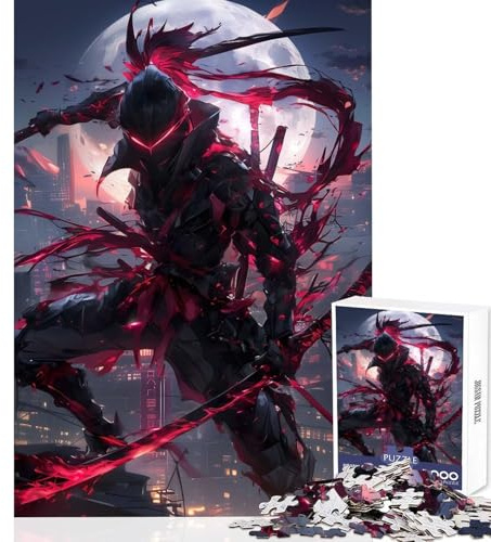 Fullmoon Red Ninja 1000 Jigsaw Puzzle Memory Boost Game Clean Seamless Connection Relaxing Indoor Group Activity (38x52cm)