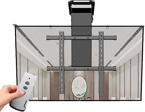 Motorized Ceiling TV Mount, TV Lift Mount With Remote and Switch Control, 0-85° Flip Down TV/Monitor Bracket, for 50-90 Inch TV, Both Ceiling and Wall Mounted Installatio