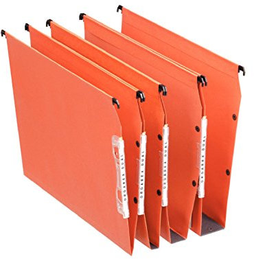 Esselte Dual - Dossiers Suspendus A4 Latéraux, Capacité 100 Feuilles, Fond en V, Entraxe 330 mm, Porte-Étiquette Intégré, Lot de 25, Orange, 21627