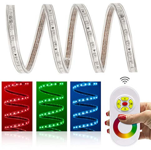 10 Meter Professioneller RGB LED Streifen Set am Stück (60 LED/m, IP68, 230V) mit Controller und Funkfernbedienung