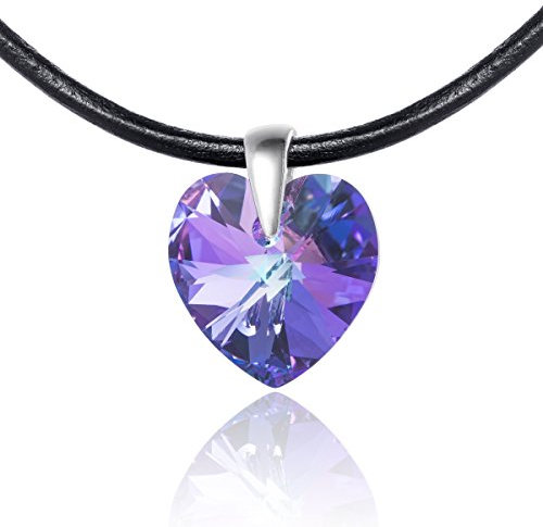 Collana In Pelle Da Donna Con Pendente A Cuore E Lunghezza Regolabile Color Lilla Multicolore