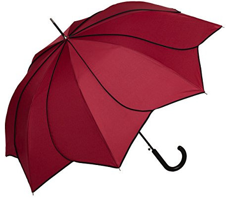 VON LILIENFELD Regenschirm Sonnenschirm Hochzeitsschirm Stockschirm Blütenform Minou Bordeaux mit schwarzen Ziernähten