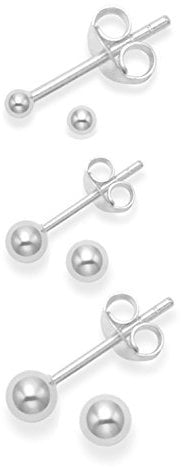 Heather Needham Set of 3 Pairs Sterling Silver Ball Stud Earrings Set/Sizes 2mm 3mm and 4mm / Gift Boxed 5180SET