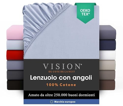 VISION Spannbettlaken – 100% Baumwolle – Doppelbett (200 x 200 cm) – Elastische Ecken – Passend für Matratzen bis zu 30 cm – Öko-Tex-Zertifizierung – Maschinenwaschbar – Farbe: Perlgrau