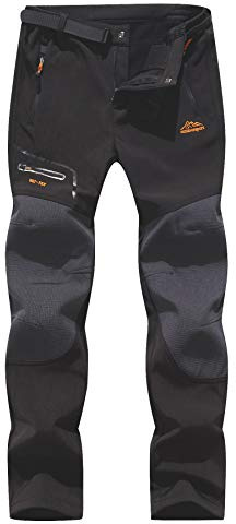 BenBoy Men's Snow Ski Outdoor Waterproof Windproof Fleece Cargo Hiking Pants,AN-SF1602M-Black-L