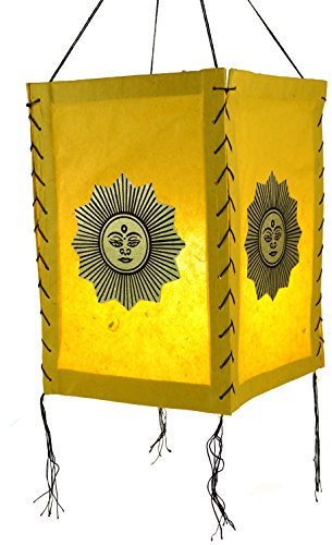GURU SHOP Lokta Papier Hänge Lampenschirm, Deckenleuchte aus Handgeschöpftem Papier - Lucky Sonne Gelb, 35x20x20 cm