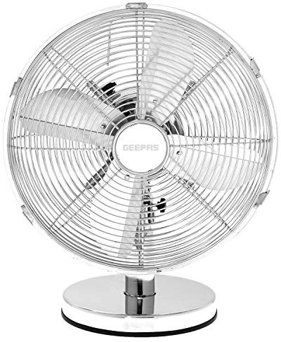 GEEPAS 12'' Desk Fan | 3-Speed Options, 2 Adjustable Positions, 4 Pieces Aluminum Blades | Oscillating Metal Table Fan | Ideal for Home and Office Use – 2 Years Warranty