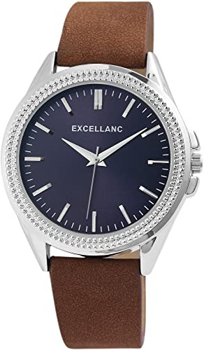 Excellanc Herren-Uhr Kunstleder Armband Dornschließe Analog Quarz 2900095 (braun blau)