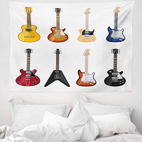 ABAKUHAUS Gitarre Wandteppich, Streichinstrumente Jazz aus Weiches Mikrofaser Stoff Waschbar ohne Verblassen Digitaldruck, 150 x 110 cm, Weiß Schwarz