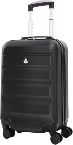 Aerolite Trolley Handgepäck für Lufthansa, Ryanair, Easyjet und Mehr - 34L Leichtgewicht Handgepäck Koffer - ABS Hartschalen Reisekoffer 55x35x20 mit 4 Rollen und Ausziehbarem Griff - Schwarz