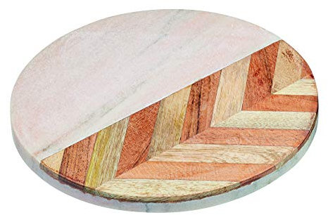 KitchenCraft Serenity Untersetzer, Rund, Mangoholz/Marmor, Rosa/Braun, 20 cm