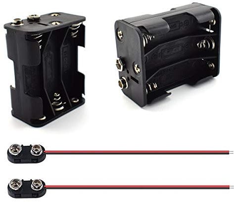 SDTC Tech 2-Set 6X 1.5V AA Battery Holder and I Type Snap Connector Kit 9 Volt Thicken Plastic Battery Case Box