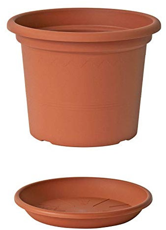 Euro3plast Geo Blumentopf mit Untersetzer 12 Größen und 9 Farben zur Wahl (40 cm, Terrakotta)