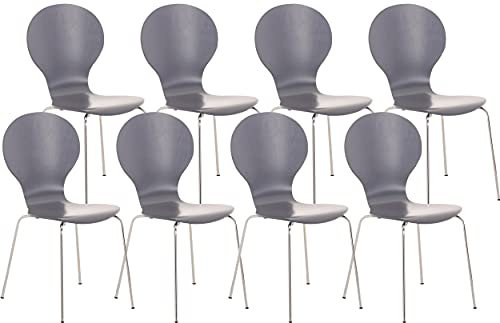 CLP 8 x Stapelstuhl Diego I Ergonomischer Konferenzstuhl Mit Holzsitz Und Metallgestell I Stapelbarer Stuhl Mit Pflegeleichter Sitzfläche, Farbe:grau
