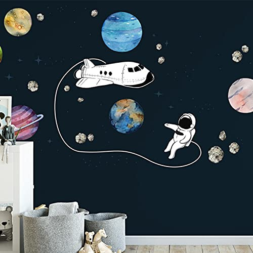 Astronaut Weltraum Wandtattoo Kollektion | Kinderzimmer | Wohnzimmer | Aufkleber bunt Wanddeko Sterne Mond Space (Spaceshuttle Weltall)
