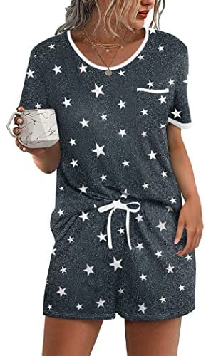 Ekouaer Pajama Set for Women 2 Piece Lounge Set Short Sleeve Tops and Shorts Soft Sleepwear, Chest Pocket