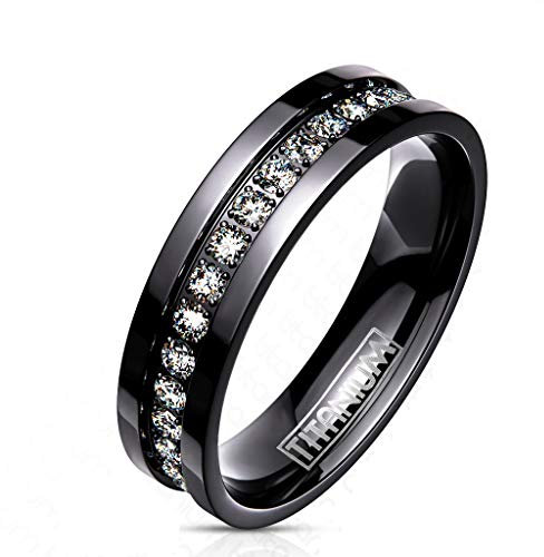 Paula & Fritz® Ring Damen Schwarz Zirkonia Klar Titan Grade 23 Größe 67 (21,3) 6-mm breit Partnerring Ehering Verlobungsring Memoire-Ring Damenring