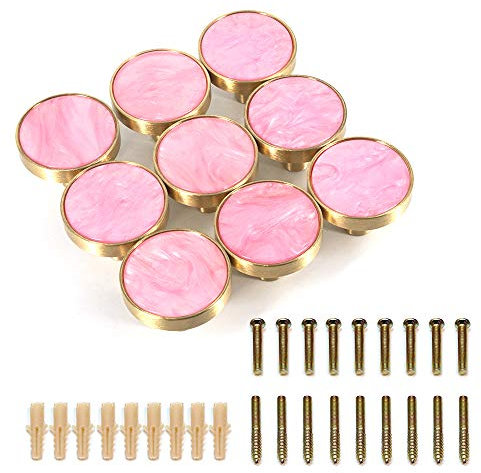 EVERGD 27mm Pure Copper Handle Shell Brass Gold Wardrobe Kitchen Cabinet Door Knobs Drawer Cupboard Hardware Pull Handle Clothes Coat Hook Modern Simple (9, Pink)