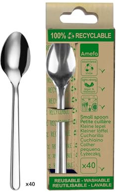 AMEFA - Boîte de 40 cuillères à café recyclables - Leaves - Acier inoxydable 18/0, Finition Standard