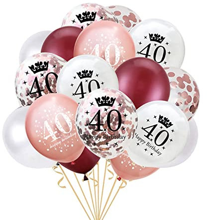 FECHY 40. Geburtstag Luftballons, 30 Stück Roségold Rosenrot 40. Geburtstag Latex Konfetti Ballon Bänder für Frauen Happy 40. Party Dekorationen 12 Zoll (Roségold)