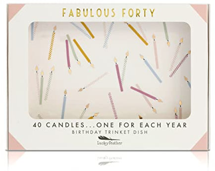 Lucky Feather Keramik-Schmuckschale mit 40 Kerzen, 1 für jedes Jahr – ideales 40 und fabelhaftes Geschenk für Frauen, die 40 im Jahr 2022 – Born in 1982 – für Ehefrau, Mutter, Tochter, BFF Freundin