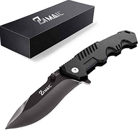 ZIMAIC Klappmesser, Taschenmesser, Einhandmesser, Outdoor Messer mit Mattschwarz Edelstahlklinge & Aluminiumgehäuse, für Arbeit Wandern Camping (Black)