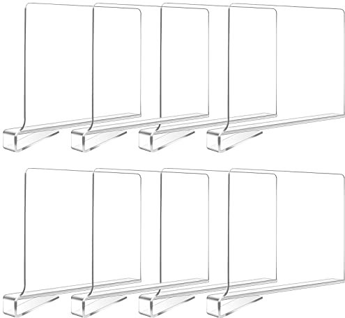 Hiziwimi 8PCS Clear Acrylic Shelf Dividers, Shelf Separator, Adjustable Clothing Organizer, Transparent Organizer for Clothing Storage, Wood Closet, Kitchen and Office Shelves (Clear-8PC)