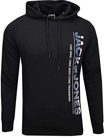JACK & JONES Herren JCORETAIL Sweat Hood NOV LTN Kapuzenpullover, Schwarz / Schwarz , L
