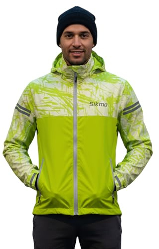 Sikma MENS CYCLING WATERPROOF JACKETS RUNNING TOPS HOODED JACKET WINDPROOF OUTDOOR CASUAL JACKET (Sublimation Fluorescent, XL)