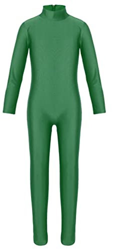 TiaoBug Mädchen Ballettanzug Langarm Ballett Trikot Rollkragen Ganzkörperanzug Kinder Einteiler Jumpsuit Kostüm Overall Elastischer Gymnastik Body Turnanzug Grün A 134-140