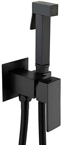 Wussh Concealed Muslim Square Hot and Cold Monobloc Bidet Shower Kit Set Matte Black Brass Wall Mounted
