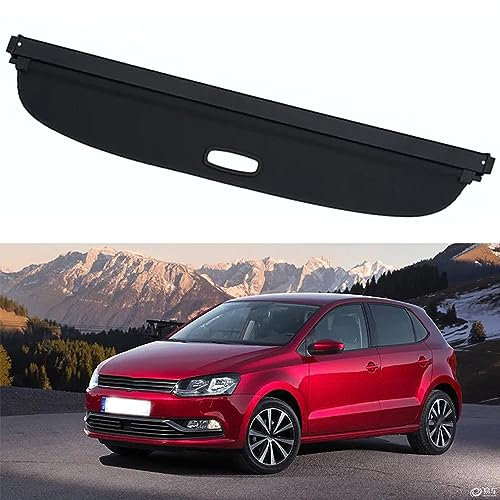 HYGGLY Auto Laderaumabdeckung Kofferraumabdeckung Rollo für Polo 2011-2020, Auto Ausziehbar Kofferraum Schutz Abdeckung Ablagen Cargo Cover Rollo Innere Zubehör,Black/A