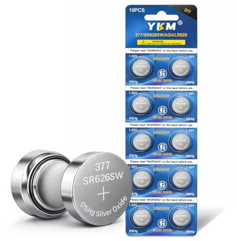 YKM - Confezione da 10 batterie 377 SR626SW LR626 377/376 V377 377a AG4 1,55 V ossido argento